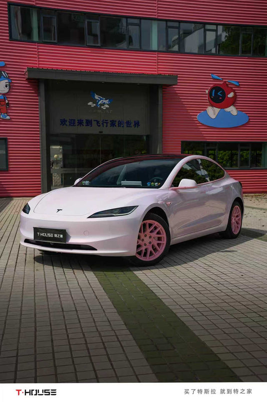 花悦粉 Floral Pink Vinyl Wrap Tesla Model3