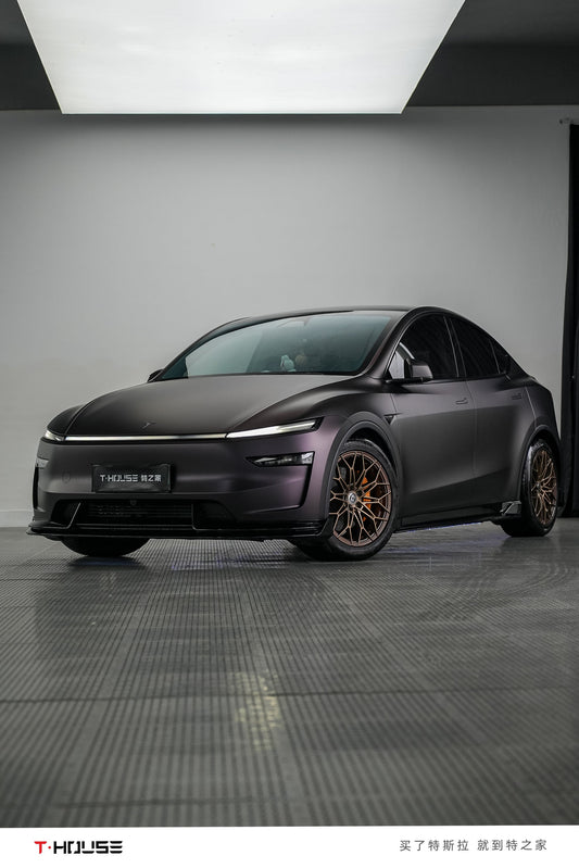 High Glossy Bodykit for Tesla Dark Purple ModelY Juniper with Golden Wheel
