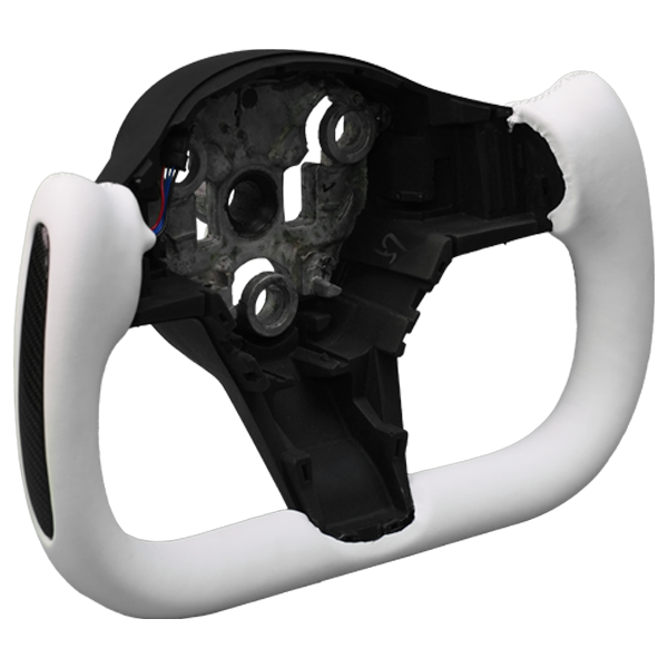 Yoke Steering Wheel White - Side Carbon Fiber (Bright) (Price includes installation)